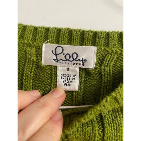 LILLY PULITZER Vintage Lime Green Cable Knit Palm Crewneck Sweater, Sz Small - Picture 3 of 8
